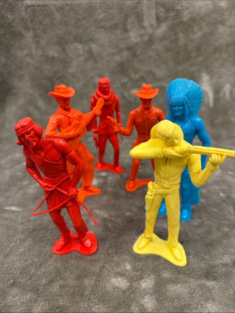 Vintage 1950s Ajax Plastic Cowboys and Indians 5” Toys - Lot of 6 N